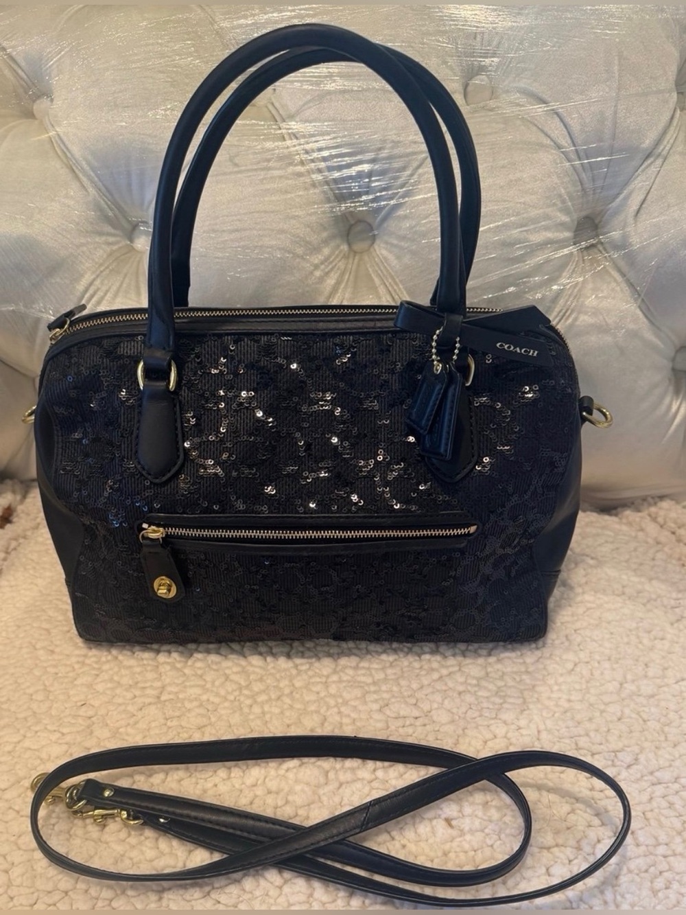Pre-Loved Y2K-era Coach Poppy Signature Sequin East/West Satchel Crossbody Bag
